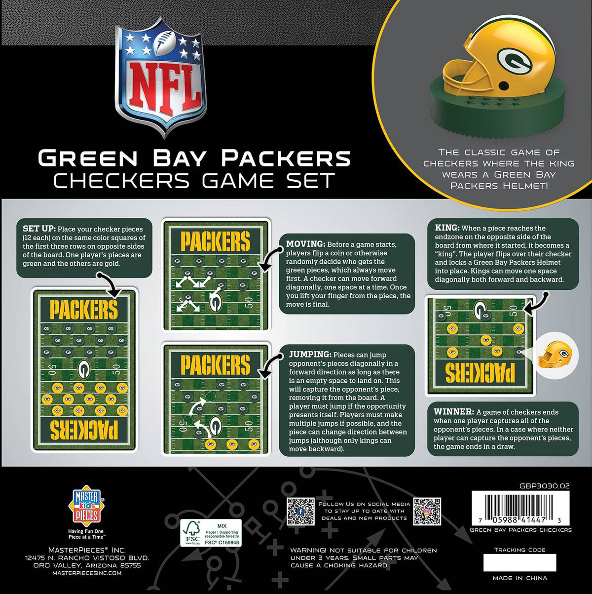 Green Bay Packers Checkers Board Game