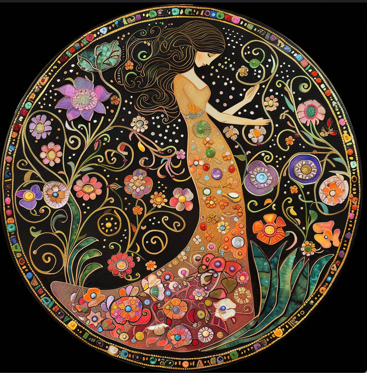 Spring Magic Garden Goddess Tambourine Wall Accent