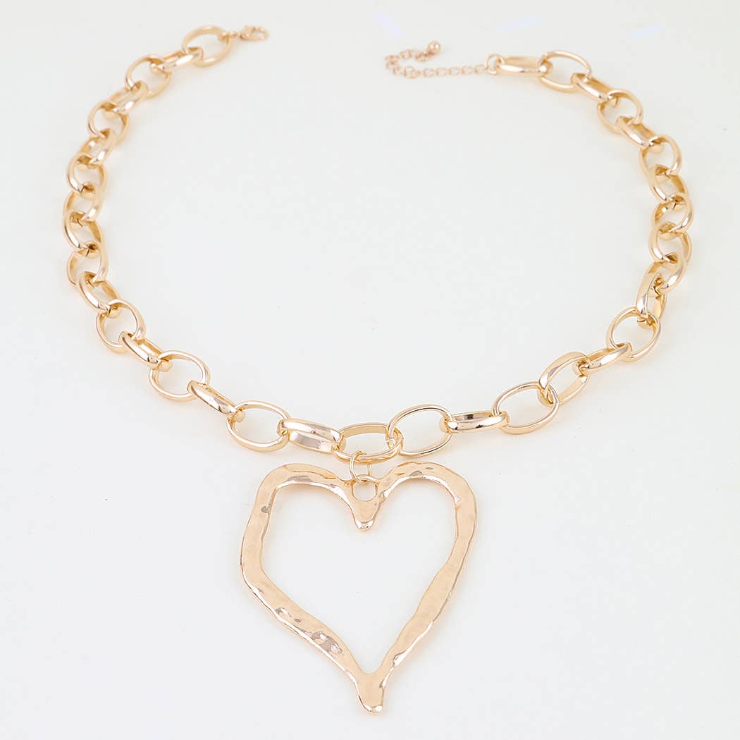 Hammered Heart Chain Necklace