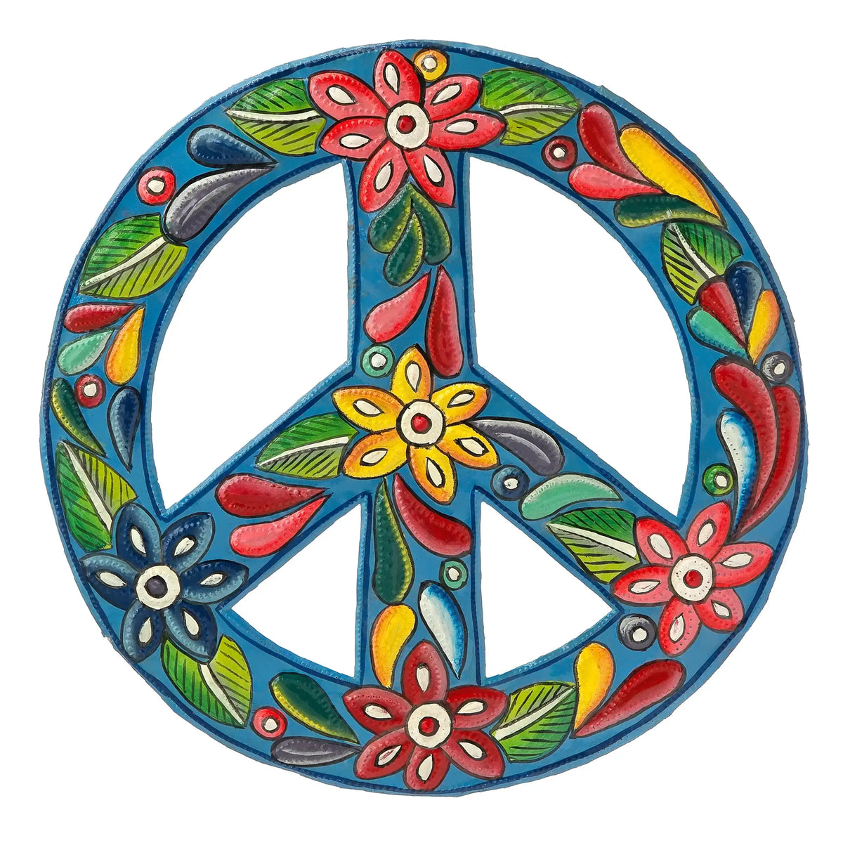 Painted Blue Floral Peace Sign