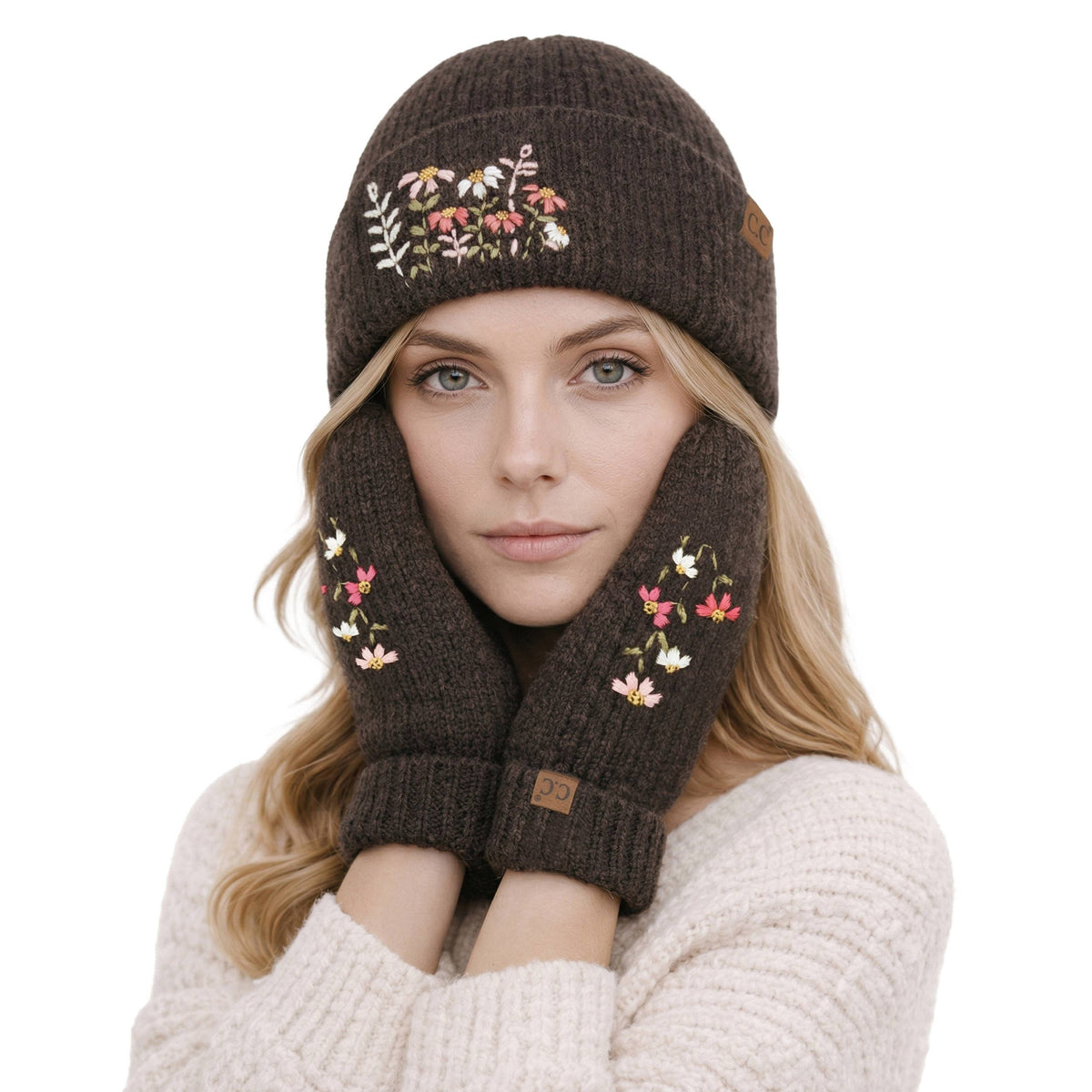 C.C Floral Embroidered Beanie