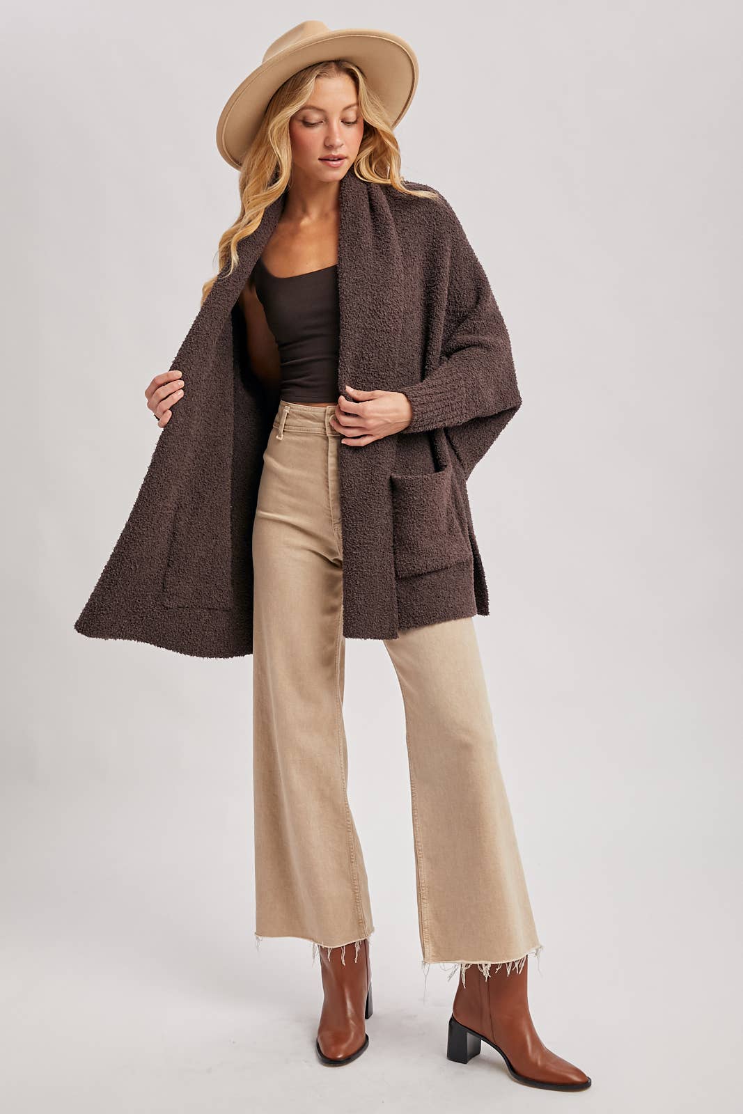 Open Front Blanket Wrap Boucle Knit Cardigan