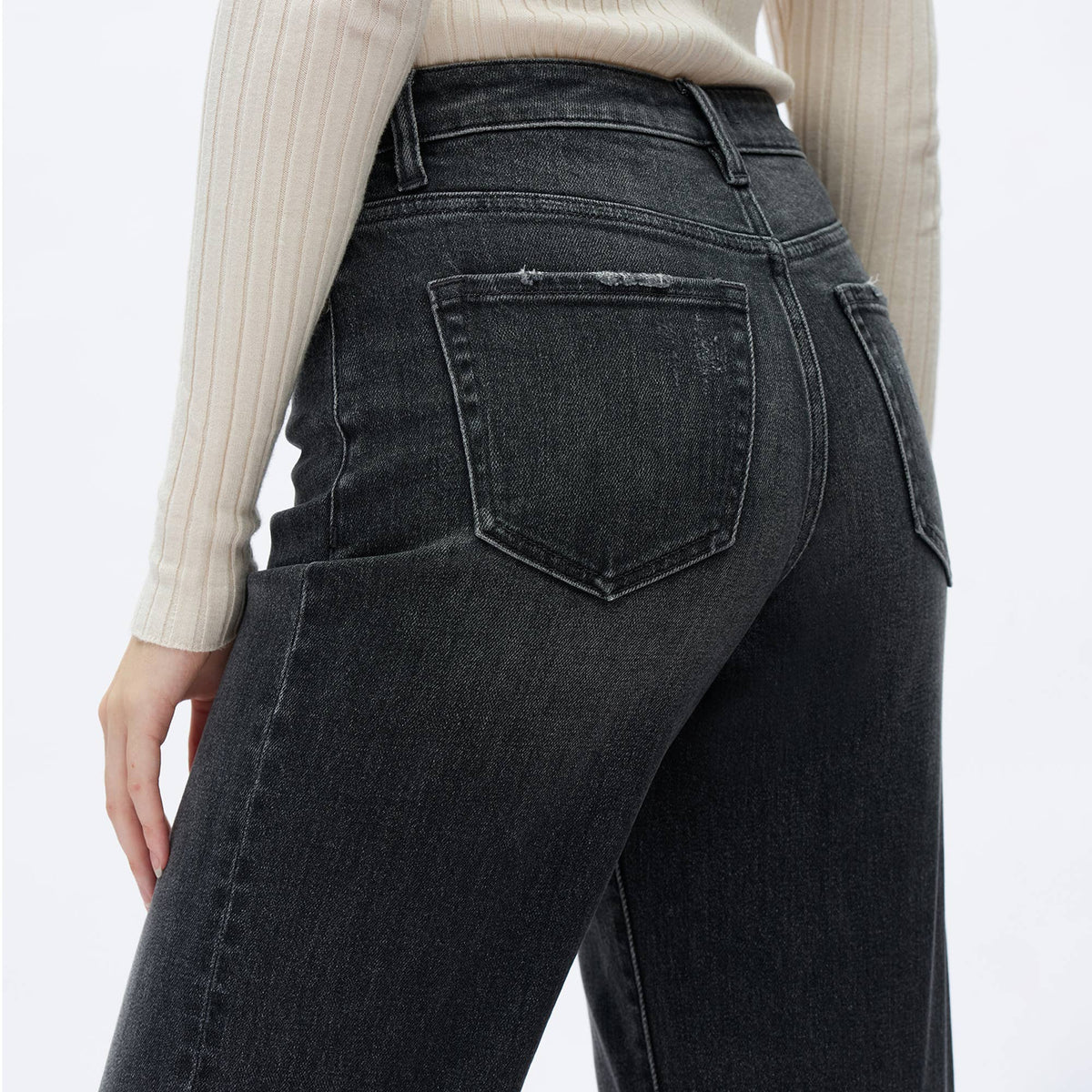 Dark Grey Washed Denim Mid Rise Wide Leg Jeans with Raw Hem
