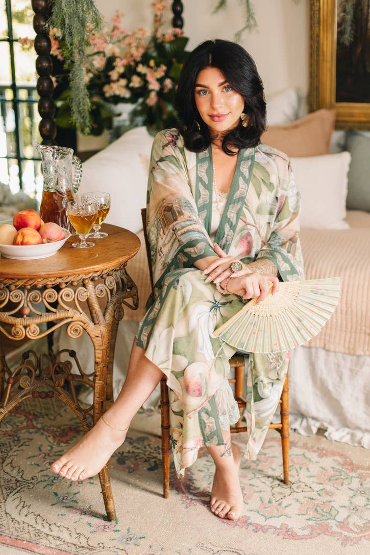Fleur De Soleil Opera Duster Kimono Robe w/ Florals