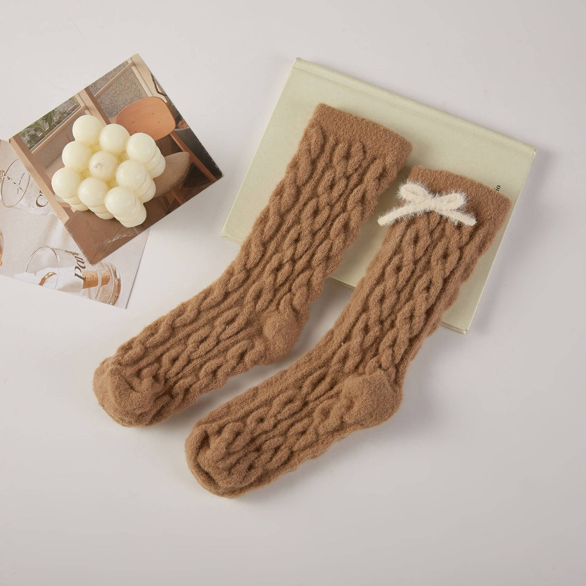 Cable Texture Plush Fuzzy Socks with Gift Box (3 Pairs)