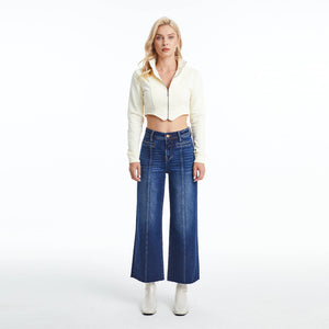 Vintage Retro High Rise Wide Leg Jeans with Raw Hem