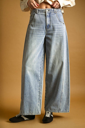 Vintage Wash Wide-Leg Paneled Jeans