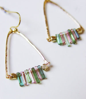Watermelon Tourmaline Gold Earrings