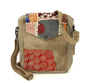 Recycled Military Tent Crossbody with Vintage Fabric