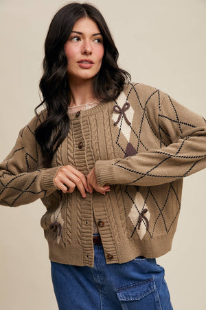 Argyle Bow Detail Knit Cardigan