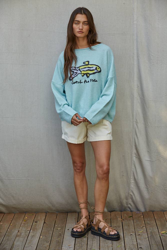 Knit Sweater Boat Neck Long Sleeve Pullover