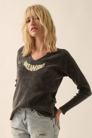Dream Big Vintage Split-Neck Thermal Graphic Top