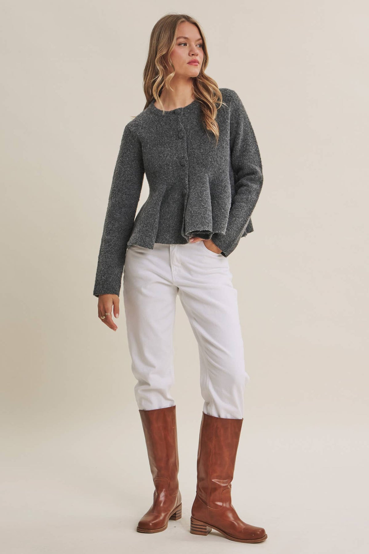 Parisian Afternoon Recycled Wool-Blend Peplum Sweater Top