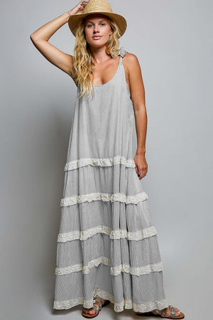 Shoulder Straps Striped Woven Maxi Dress