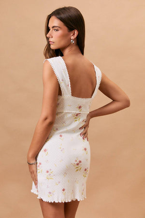 SLEEVELESS V-NECK LACE TRIM DETAIL POINTELLE MINI DRESS