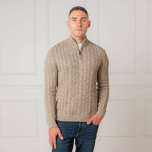 Organic Half Zip Pullover - Taupe Marl Cable