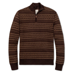 Organic Half Zip Pullover - Chocolate Fireside Fair Isle