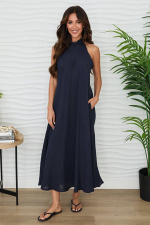 Linen Mock Neck Maxi Dress