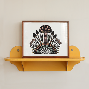 Peace Mushrooms Art Print, Hippie Wall Art