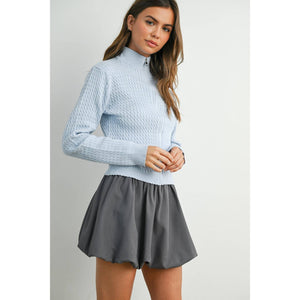 Zip Up Long Sleeve Mock Neck Cardigan
