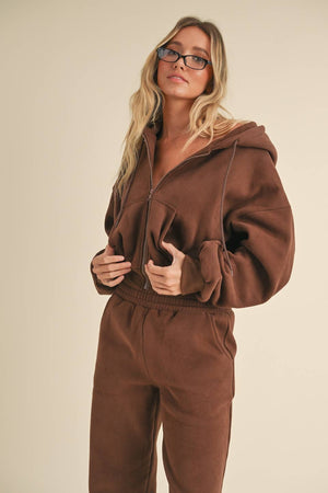 Cozy Fleece Oversized Crop Full Zip Hoodie