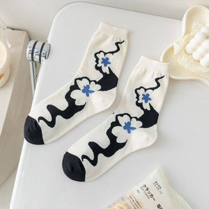 Black and White Floral Patterned Socks