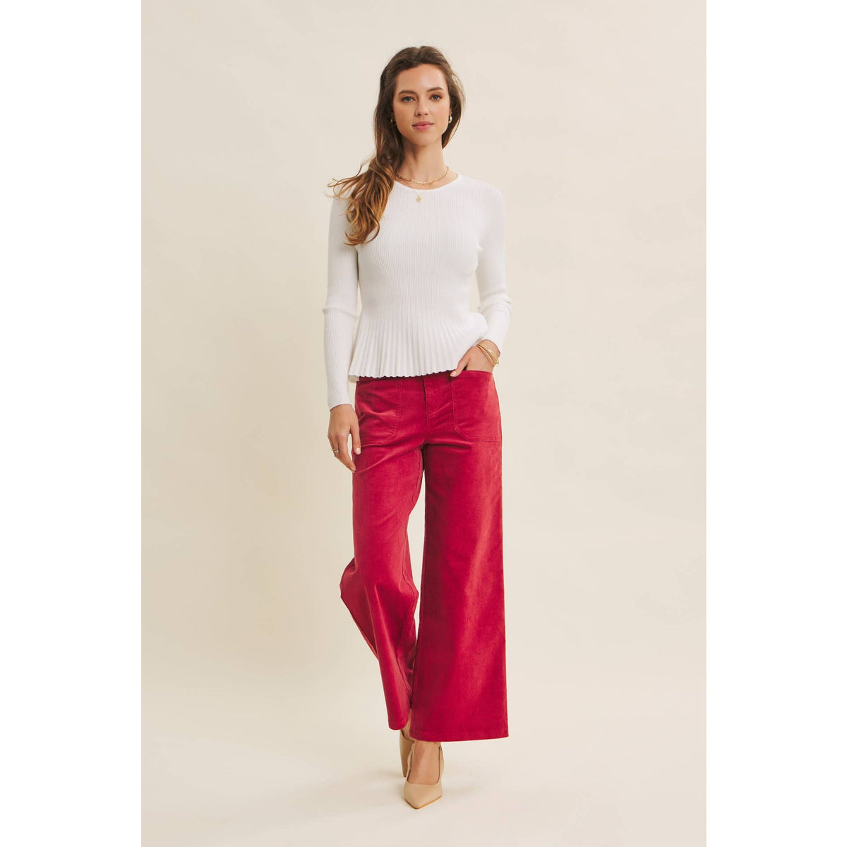 Ribbed Peplum Sweater Top