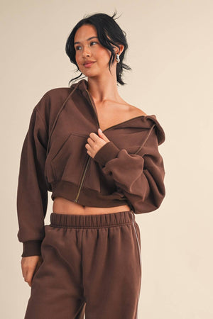Cozy Fleece Oversized Crop Full Zip Hoodie