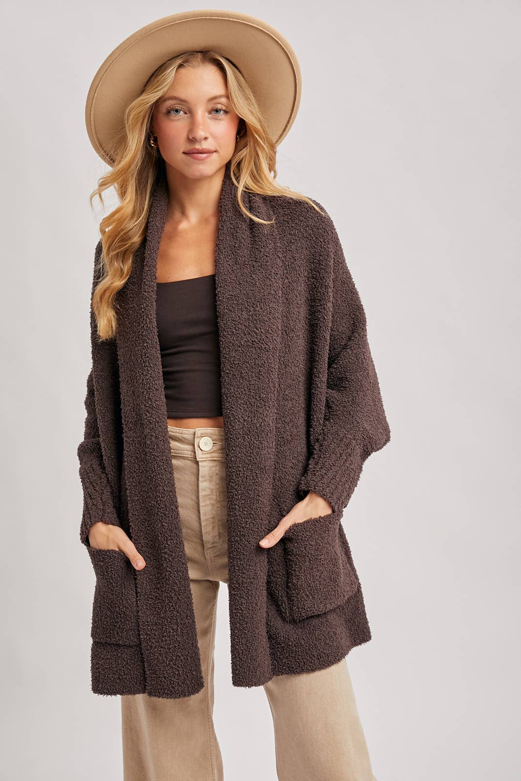 Open Front Blanket Wrap Boucle Knit Cardigan