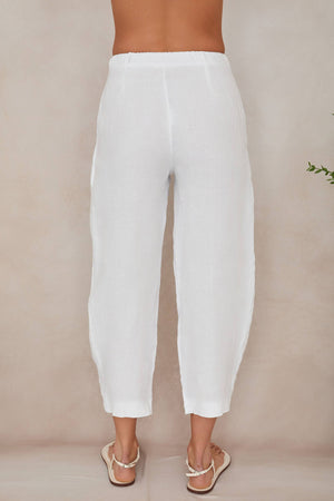 Linen Pants with Button Hem and Pocket Details