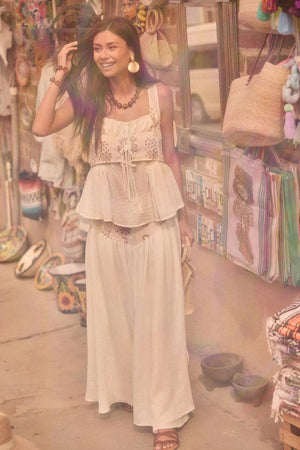 Floral-Embroidered Tie-Front Peplum Peasant Tank Top