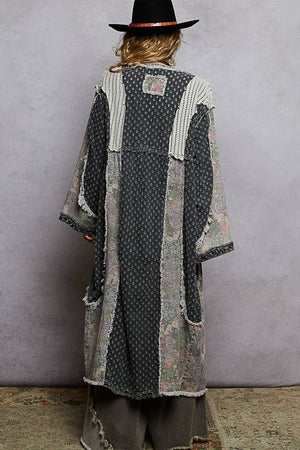 Long sleeve patchwork contrast denim duster