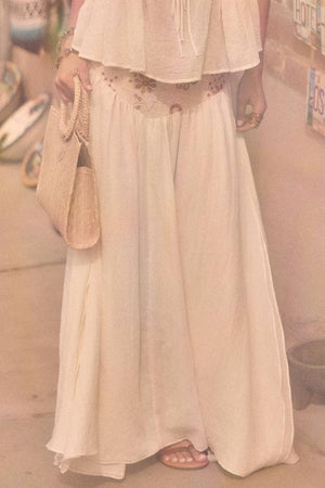 Floral-Embroidered Drop-Waist Yoke Maxi Skirt