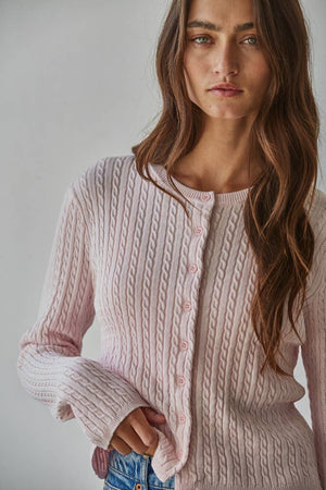 Knit Cable Sweater Cotton Button Down Cardigan