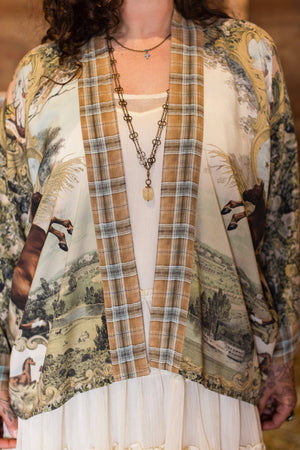 Born to Run Pixie Duster Crop Kimono w/ Horse & Flower Print