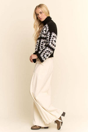 Granny Square Cropped Turtleneck Sweater Top