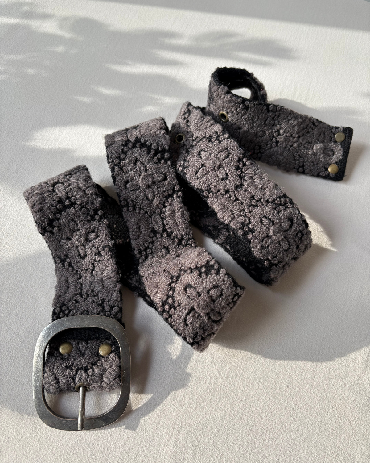 Midnight Oasis Embroidered Wool Belt