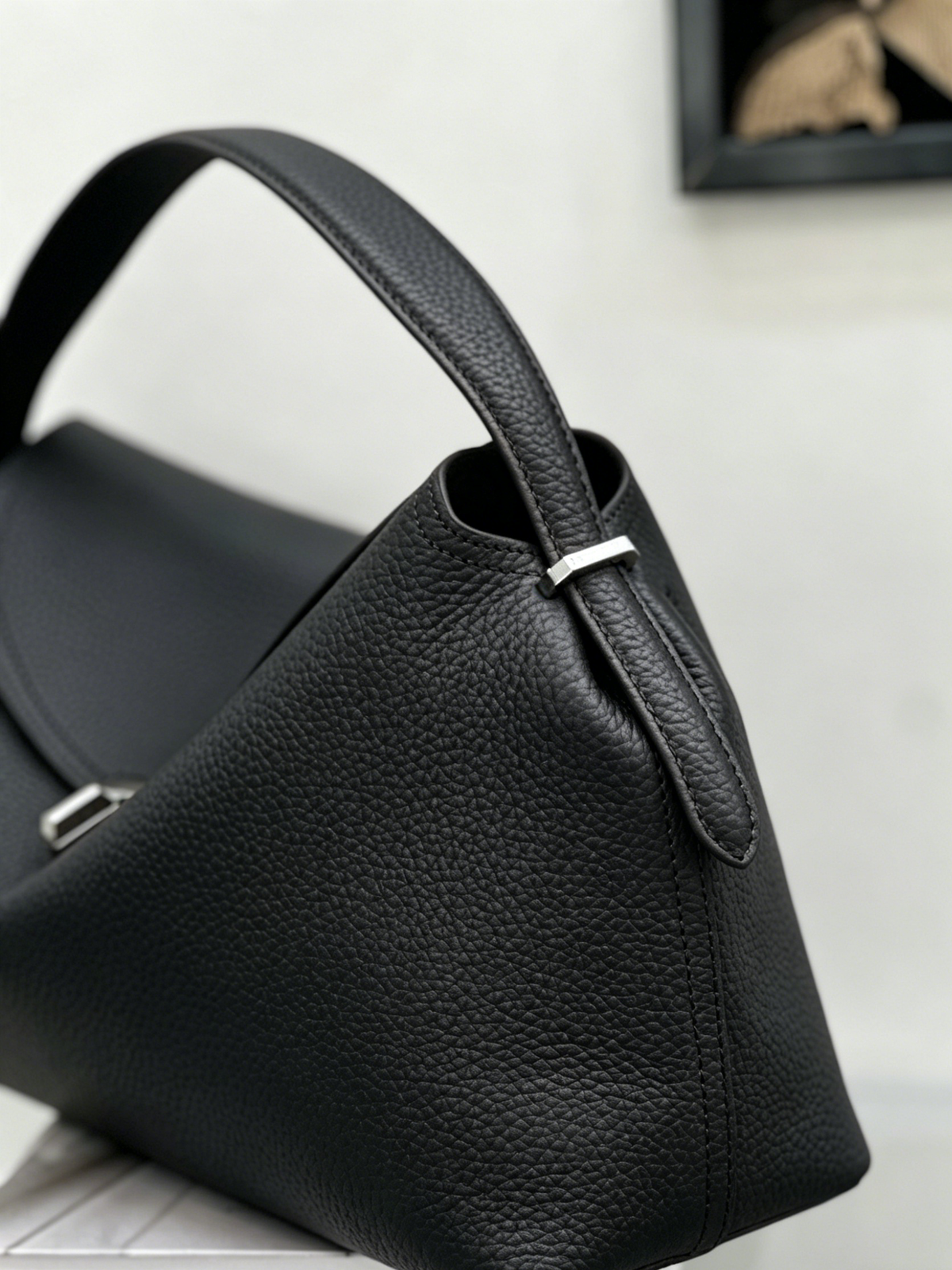 Top-Grain Leather Shoulder Tote Bag with Top Handles