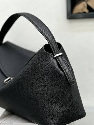 Top-Grain Leather Shoulder Tote Bag with Top Handles
