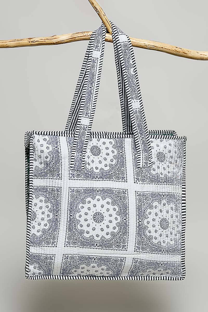 Quilted Natural Paisley LOVE Tote Bag