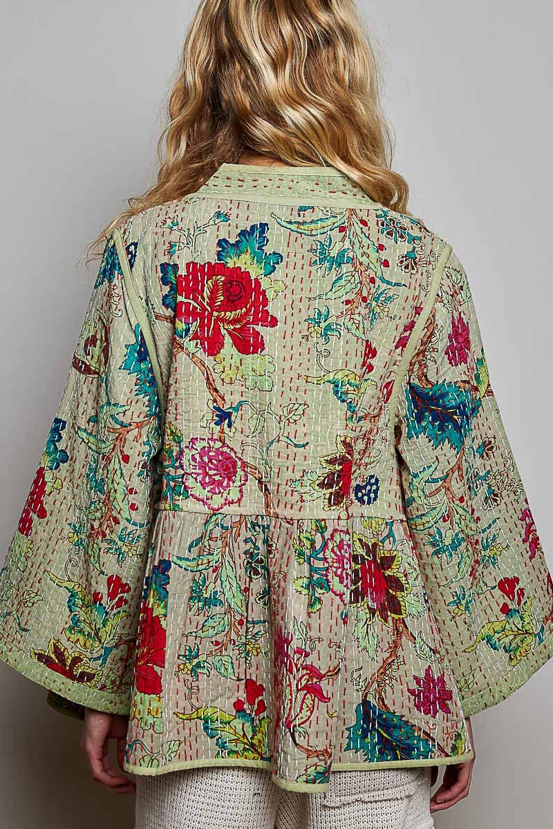Quilted Floral Kimono-Style Top