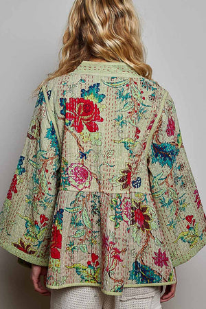 Quilted Floral Kimono-Style Top