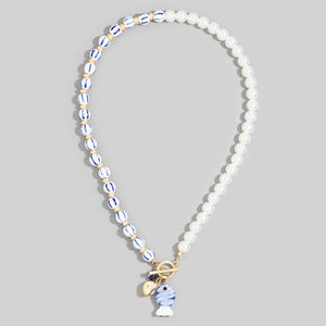 Blue Stripe Pearl Toggle Fish Pendant Necklace