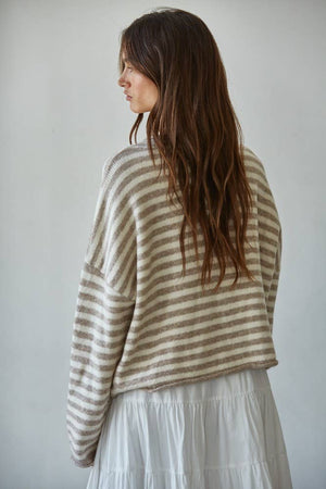 Blue and White Striped Button Down Knit Cardigan