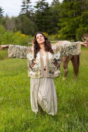 Born to Run Pixie Duster Crop Kimono w/ Horse & Flower Print