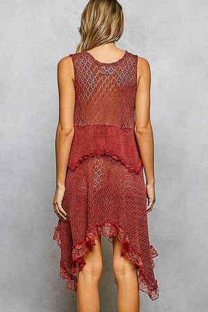 Fitted Cotton Weaving Ruffle sleeveless Dress