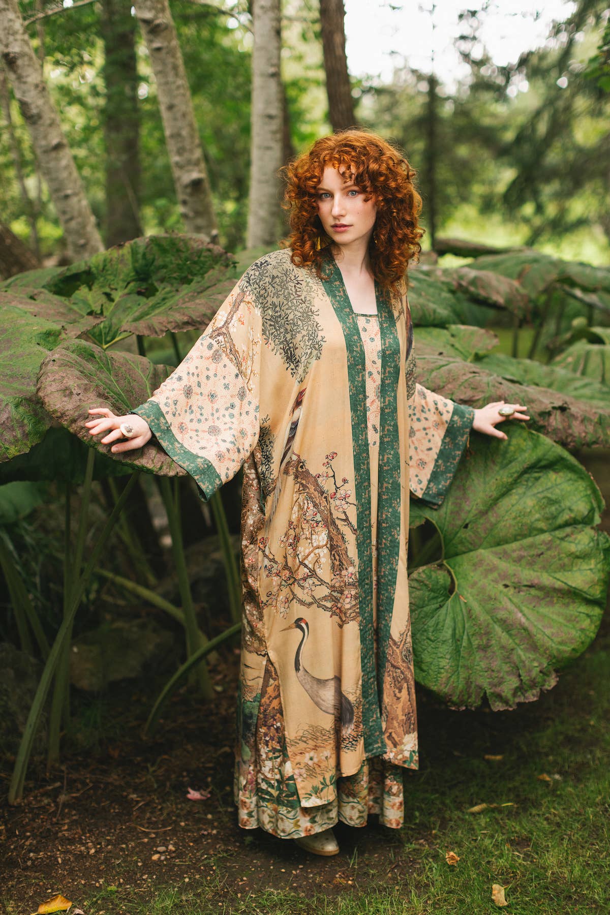 Fable Opera Duster Kimono Robe - Deer, Moon and Blossom