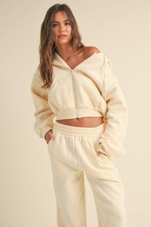 Cozy Fleece Oversized Crop Full Zip Hoodie