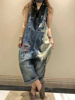 Hand Painted Bleached Denim Overalls