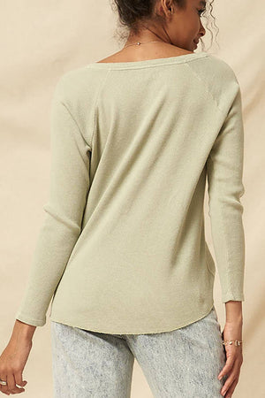 Vintage Washed Split-Neck Thermal Graphic Top